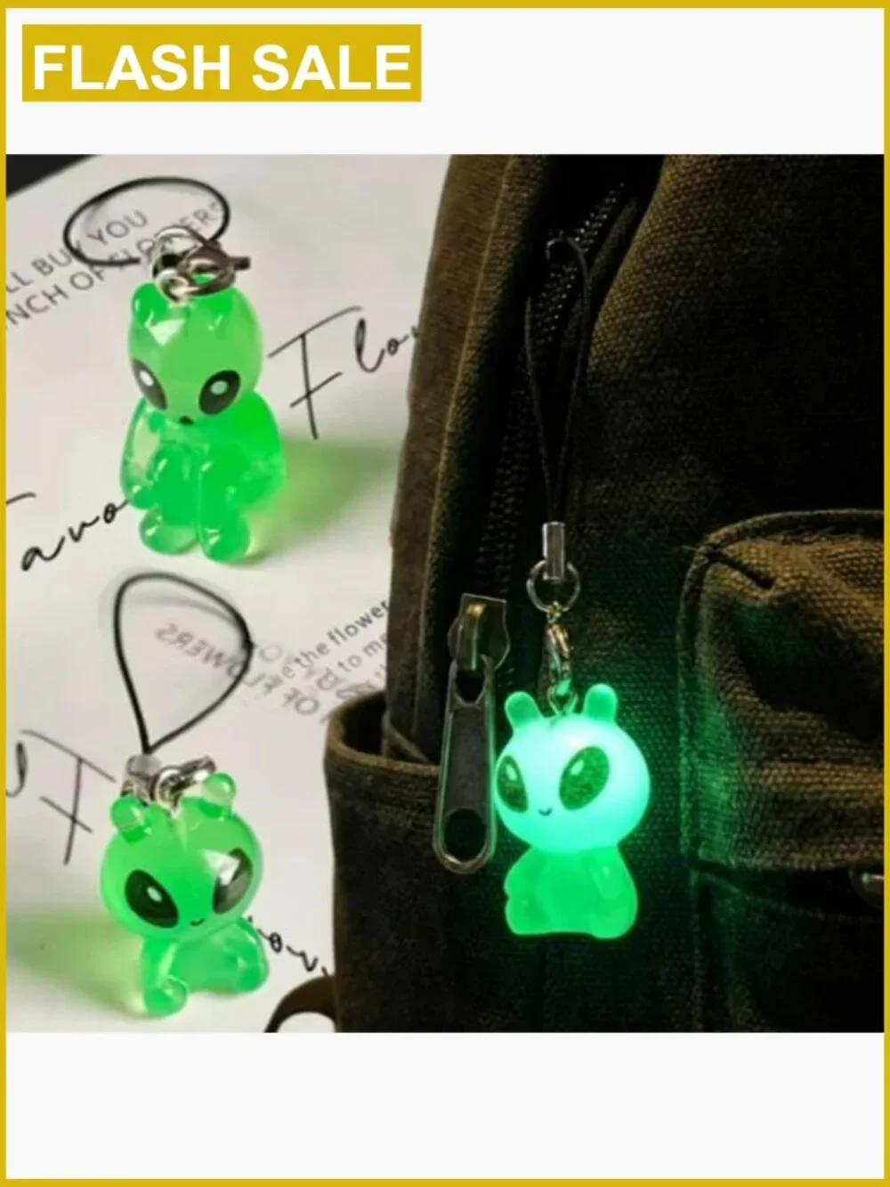 Glow In The Dark Alien Phone Charm Set 6pc Halloween Party Keychain Accessories